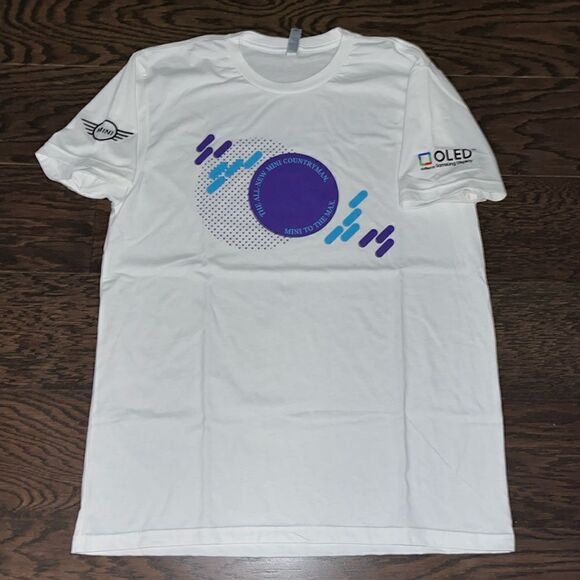 White Purple Roll Out Mini Cooper All new Countryman Dealer T shirt size Large L - Picture 1 of 5